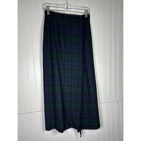 Lauren Ralph Lauren Women’s Size 4 Wool Wrap Fringe 37” green Plaid Skirt  NWOT - Picture 1 of 10